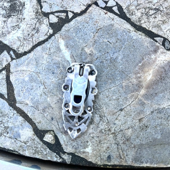 Vintage Antique Sterling Onyx Marcasite Dress Clip Art Deco - Picture 2 of 12